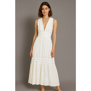 Pampelone Sienna Maxi Dress Womens Small White 100% Cotton Tiered Boho Resort